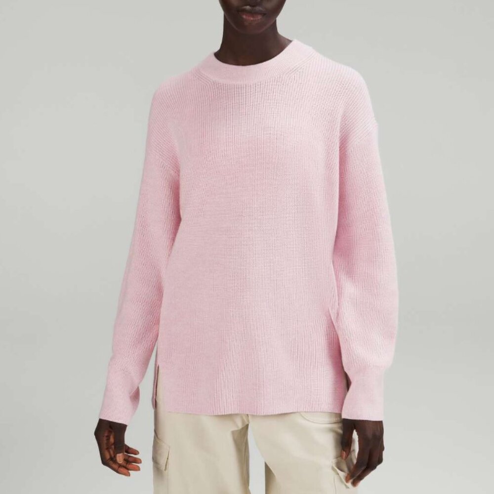 Lululemon Merino Wool-Blend‎ Ribbed Crewneck Sweater Heathered Pink Peony 8